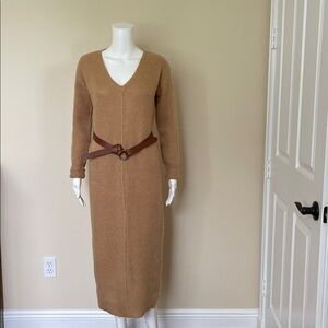 ASOS Tan Knit V-Neck Sweater/Dress. Size US 6.
